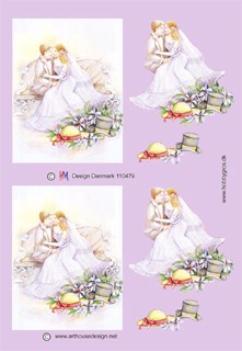 Brudepar på bænk, firkantet motiv, HM design, 10 ark
